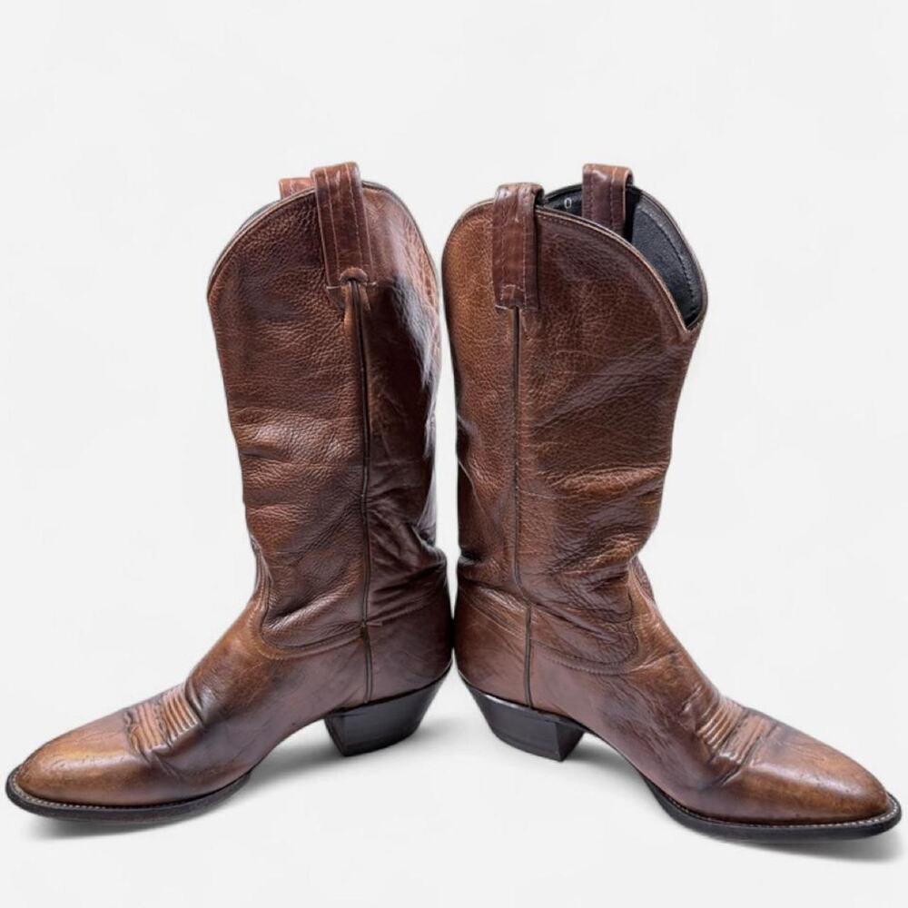 Tony Lama Brown Leather Heeled Cowboy Boots - Picture 6 of 8